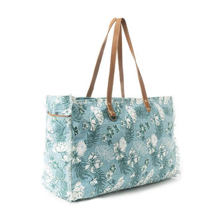 Delft Garden Weekender Bag in gray has an 11" handle
