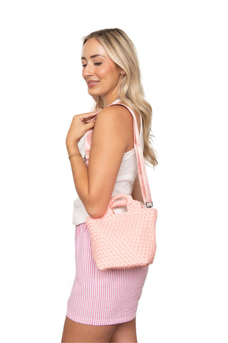 Light Pink Woven Mini Bucket Bag