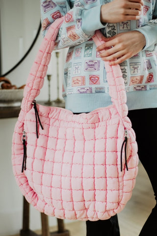 Light Pink Quilted Puffer Tote