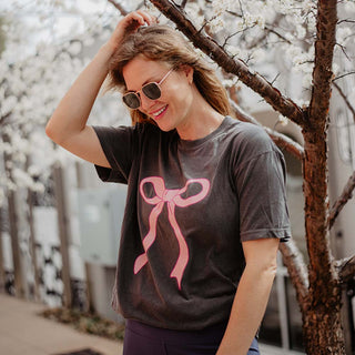 Pink Coquette Bow Women's Graphic T-Shirt in pepper