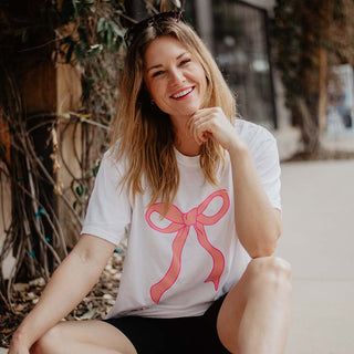 Pink Coquette Bow Women's Graphic T-Shirt in pure white