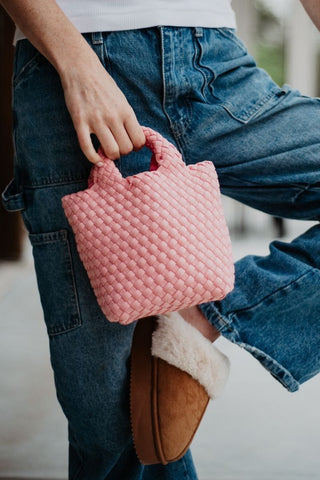 Light Pink Woven Mini Bucket Bag