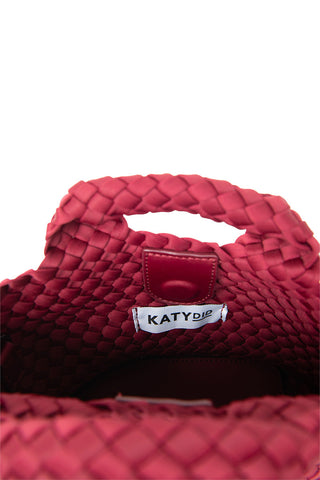 Wine Woven Bucket Crossbody Bag