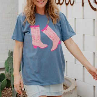 Kicking Boots Western Cowgirl T-Shirt in  blue jean