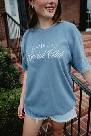 Game Day Social Club Graphic Tee in Blue Jean