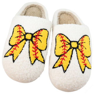 Softball Bow Fuzzy Slippers are super comfy