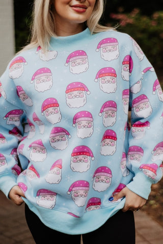Pink Santa Faces All Over Sweatshirt