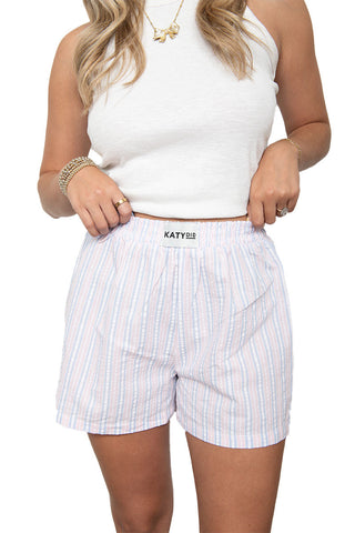 Light Pink and Blue Striped Boxer Shorts