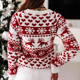 Christmas Raglan Sleeve Sweater in red orange