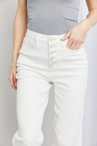 Judy Blue Full Size Button-Fly Raw Hem Cropped Jeans