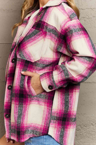 By The Fireplace Oversized Plaid Shacket with side pockets