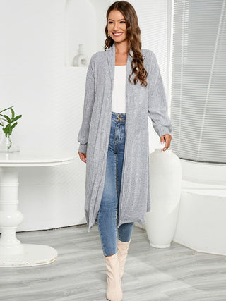 Open Front Long Sleeve Duster Cardigan in light grey