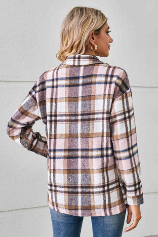 Collared Plaid Shacket in blush pink