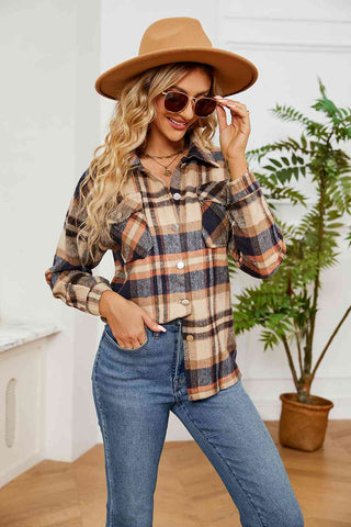 Collared Plaid Shacket in yellow