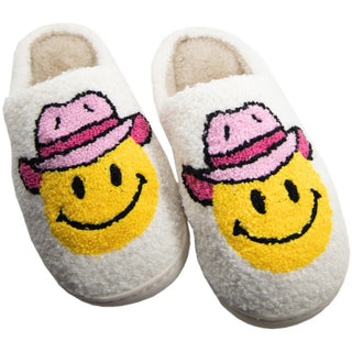 Pink Cowgirl Hat Fuzzy Slippers are made of cozy and comfy fuzzy material
